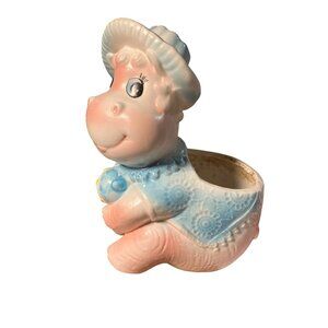 Napcoware Vintage Hippo Pink Blue Ceramic Baby Gift Planter C-8569